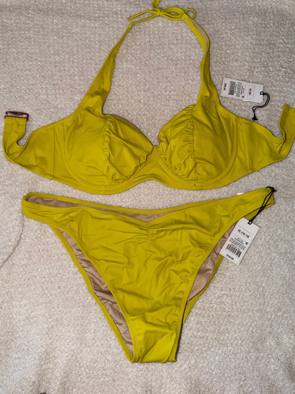 Yellow Underwire Halter Bikini Set - Women Swim